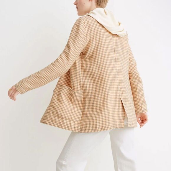 MADEWELL Linen Dorset Blazer in Gingham Check Plaid Women’s Size Small - Picture 3 of 9